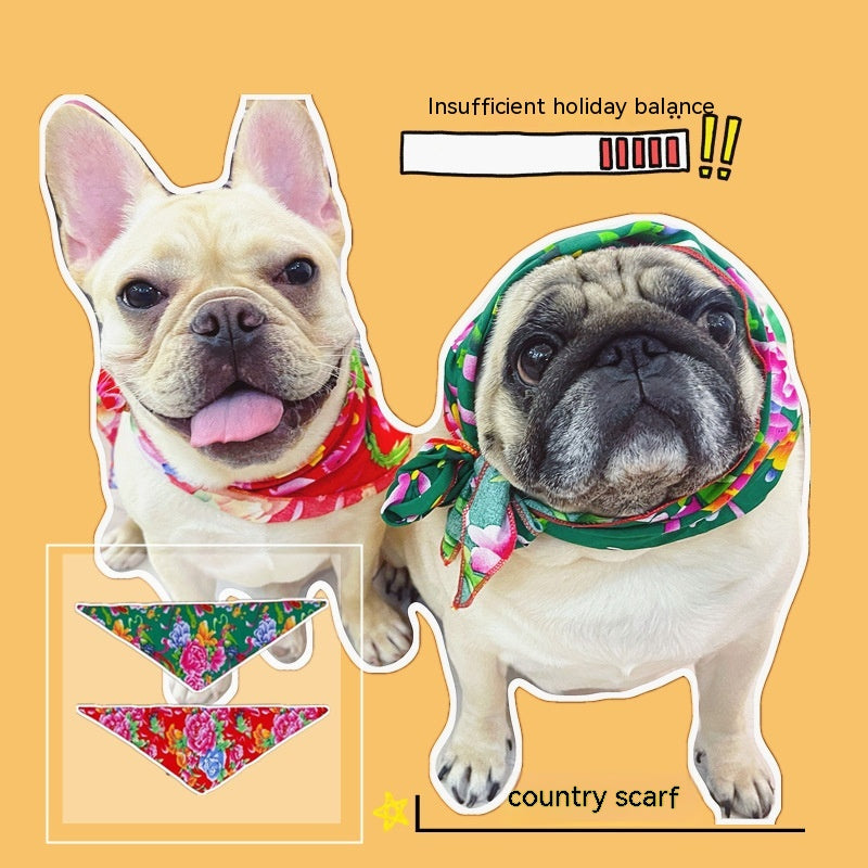 HKM-9221949 Country Style Triangular Scarf for Dogs and Cats - Cotton Silk Pet Headscarf for All Seasons