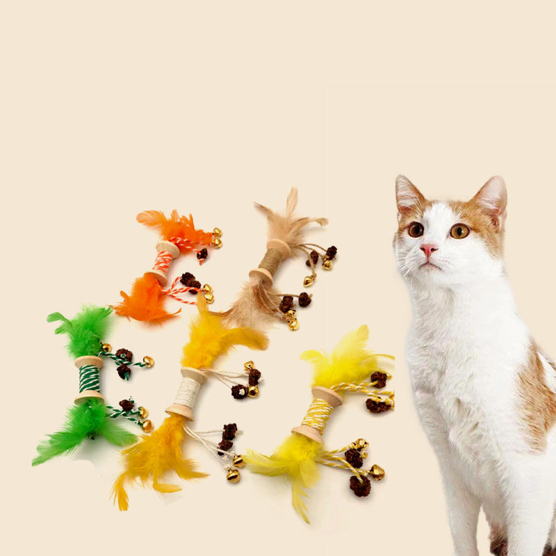 HKM-9222973 Interactive Feather and Bell Cat Toy with Colorful Galls and Inflated Ego Design, 21CM Length