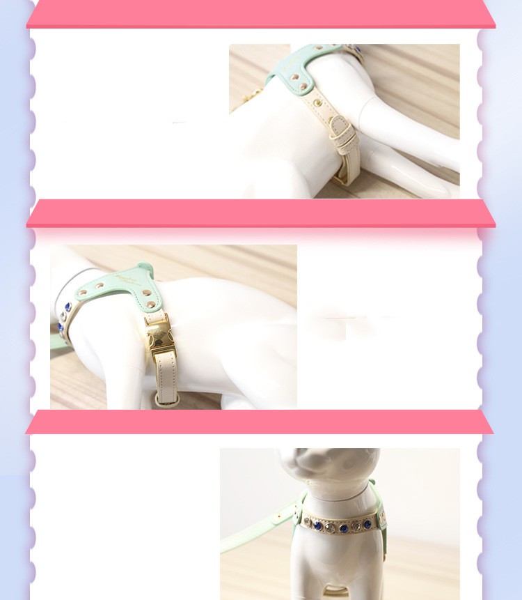 HKM-9223613 Diamond Pattern PU Leather Pet Vest Suit for Dogs and Cats - Pink & Green, XS and S Sizes Available