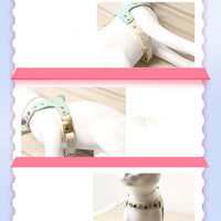 HKM-9223613 Diamond Pattern PU Leather Pet Vest Suit for Dogs and Cats - Pink & Green, XS and S Sizes Available