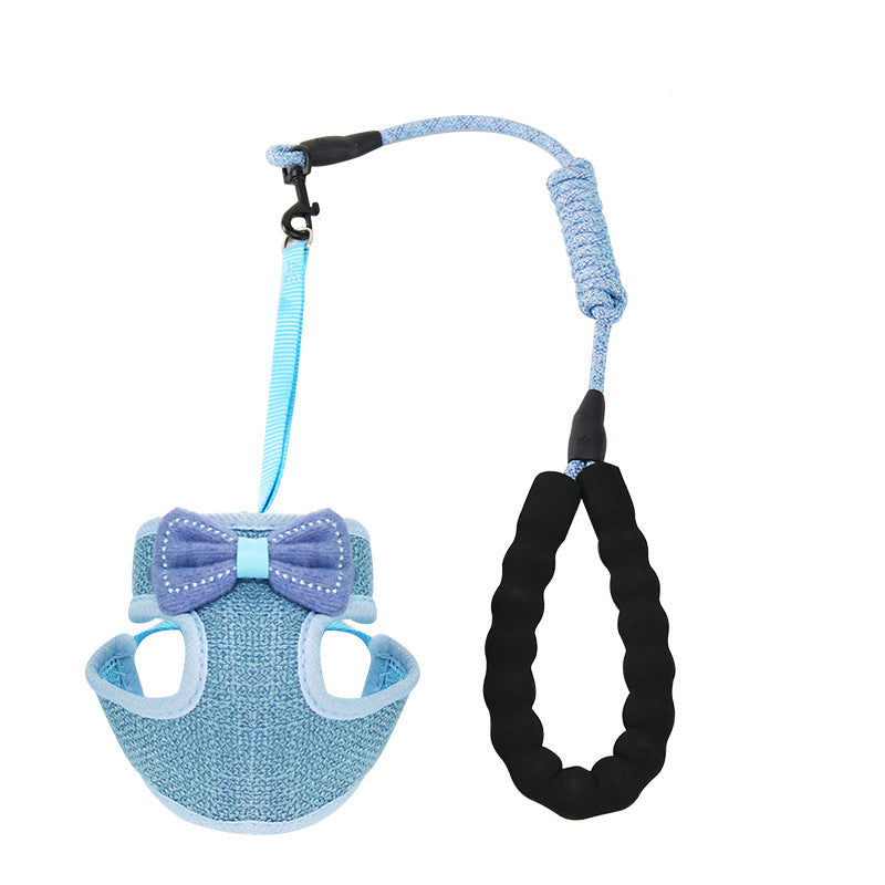 HKM-9224125 Stylish Bowknot Vest Harness and Leash Set for Cats and Dogs