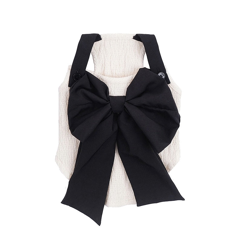 HKM-9224893 Beige Tank Top with Black Silk Bow in Stylish Leisure Fit
