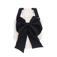 HKM-9224893 Beige Tank Top with Black Silk Bow in Stylish Leisure Fit