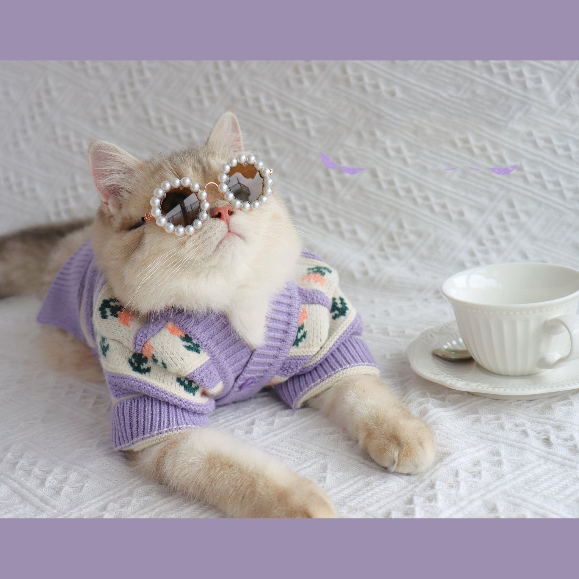 HKM-9228093 Retro Purple Flower Knitted Sweater for Pets - Autumn and Winter Fashion
