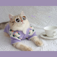 HKM-9228093 Retro Purple Flower Knitted Sweater for Pets - Autumn and Winter Fashion