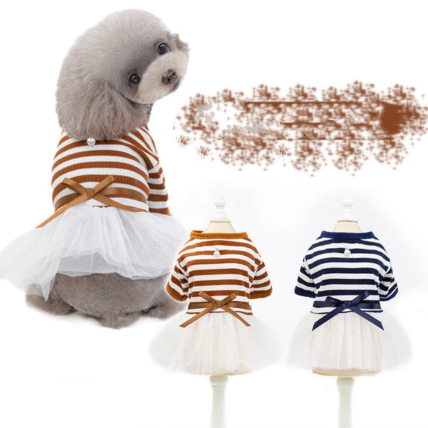 HKM-9228477 Princess Dog Dress for Spring and Summer in Cotton - Brown and Navy Blue, Sizes XS-XL