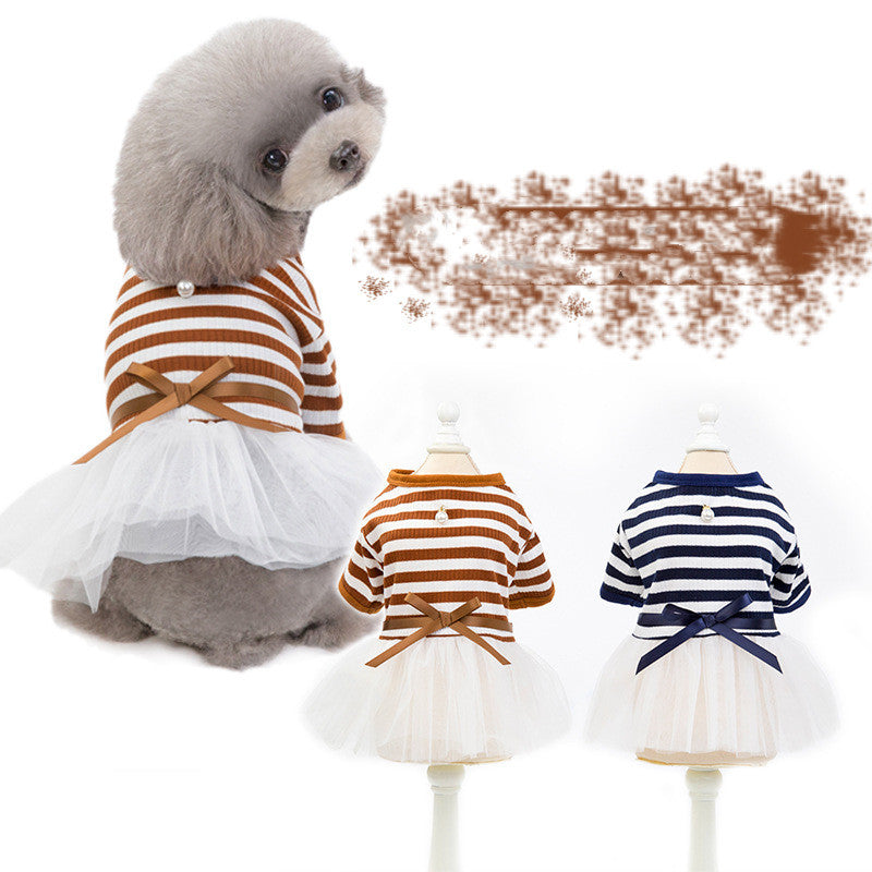 HKM-9228477 Princess Dog Dress for Spring and Summer in Cotton - Brown and Navy Blue, Sizes XS-XL