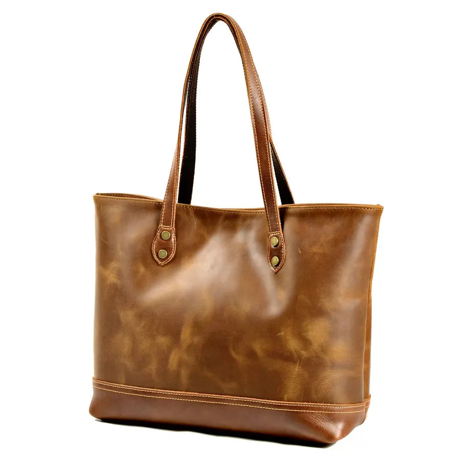 HKM-922963 Luxury Leather Tote Bag for Ladies in Brown