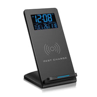 HKM-922963 Wireless Charging Alarm Clock with Mobile Phone Holder, LCD Display, Temperature & Perpetual Calendar
