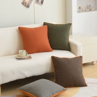 HKM-923027 Orange Plaid Cotton and Linen Cushion Cover with Geometric Design, 45x45cm