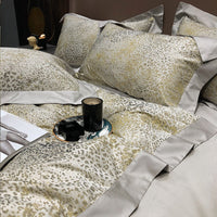 HKM-923219 Cotton Leopard Print Duvet Cover Set - 4 Pieces with Pillowcases and Quilt Cover