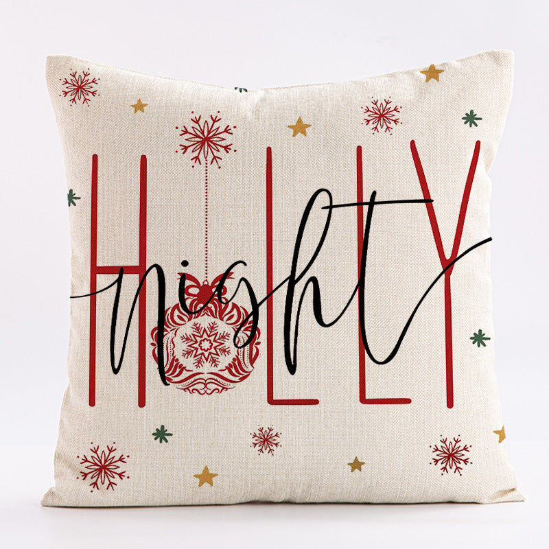 HKM-923219 Nordic Christmas Letter Design Linen Pillowcase - 45cm x 45cm