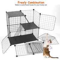 HKM-9233725 3-Tier Metal Cat Playpen with 3 Doors and 2 Ladders – Large Indoor Cat House for 1-2 Cats