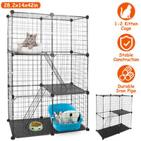 HKM-9233725 3-Tier Metal Cat Playpen with 3 Doors and 2 Ladders – Large Indoor Cat House for 1-2 Cats