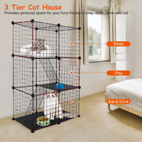 HKM-9233725 3-Tier Metal Cat Playpen with 3 Doors and 2 Ladders – Large Indoor Cat House for 1-2 Cats