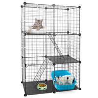 HKM-9233725 3-Tier Metal Cat Playpen with 3 Doors and 2 Ladders – Large Indoor Cat House for 1-2 Cats