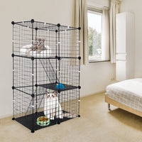 HKM-9233725 3-Tier Metal Cat Playpen with 3 Doors and 2 Ladders – Large Indoor Cat House for 1-2 Cats