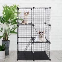 HKM-9233725 3-Tier Metal Cat Playpen with 3 Doors and 2 Ladders – Large Indoor Cat House for 1-2 Cats