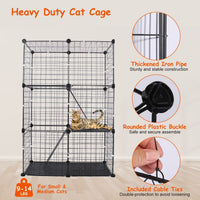 HKM-9233725 3-Tier Metal Cat Playpen with 3 Doors and 2 Ladders – Large Indoor Cat House for 1-2 Cats