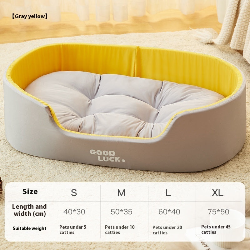 HKM-9234109 Universal Washable Windproof Nest for Pets - Four Seasons Design in Grayish Yellow, Brown, and Green