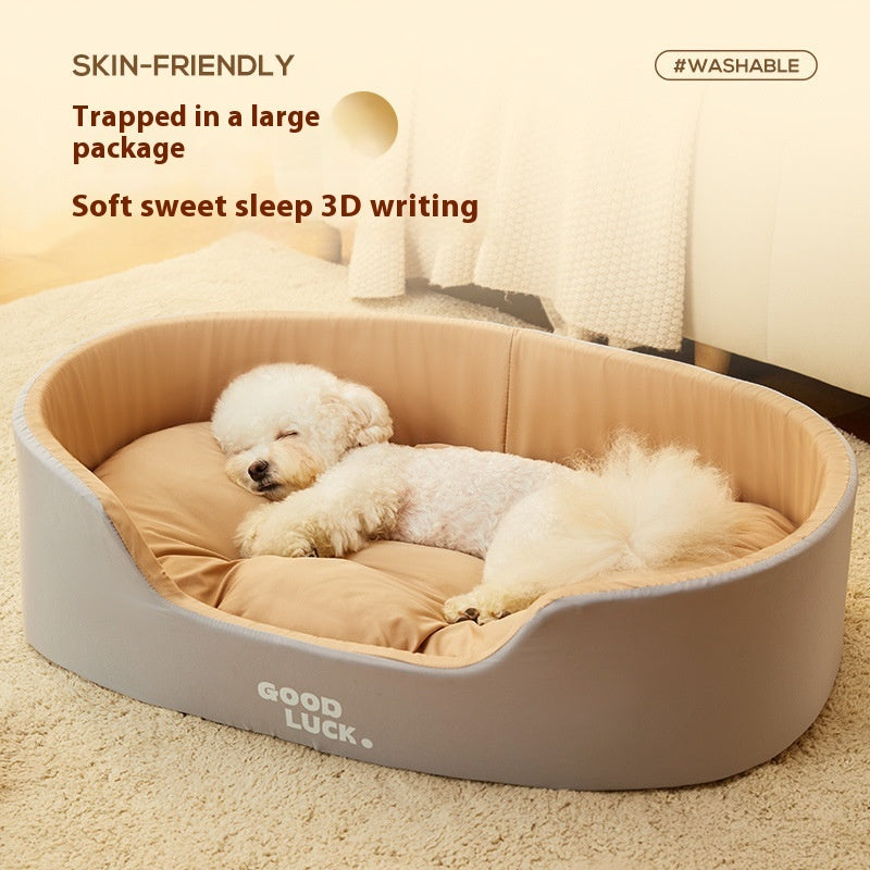 HKM-9234109 Universal Washable Windproof Nest for Pets - Four Seasons Design in Grayish Yellow, Brown, and Green