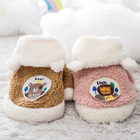 HKM-9234493 Warm Two-Legged Cotton Pet Clothes for Cats - Plus Velvet Cartoon Style in Brown Bear and Pink Lion