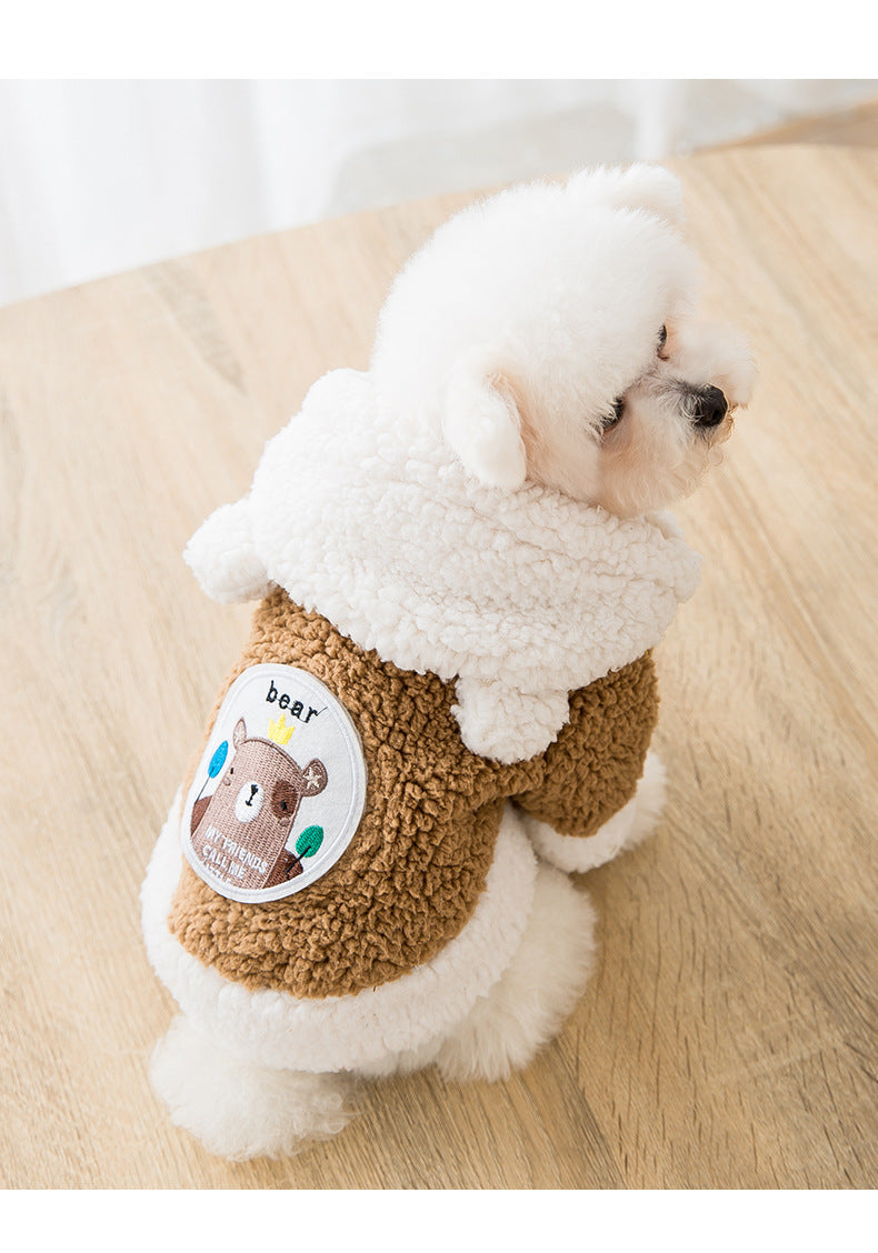 HKM-9234493 Warm Two-Legged Cotton Pet Clothes for Cats - Plus Velvet Cartoon Style in Brown Bear and Pink Lion