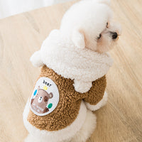 HKM-9234493 Warm Two-Legged Cotton Pet Clothes for Cats - Plus Velvet Cartoon Style in Brown Bear and Pink Lion