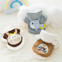 HKM-9234493 Warm Two-Legged Cotton Pet Clothes for Cats - Plus Velvet Cartoon Style in Brown Bear and Pink Lion