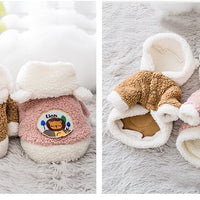HKM-9234493 Warm Two-Legged Cotton Pet Clothes for Cats - Plus Velvet Cartoon Style in Brown Bear and Pink Lion