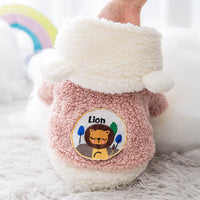 HKM-9234493 Warm Two-Legged Cotton Pet Clothes for Cats - Plus Velvet Cartoon Style in Brown Bear and Pink Lion