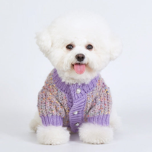 HKM-923475 Cozy Purple Polyester Dog Sweater Cardigan for All Breeds