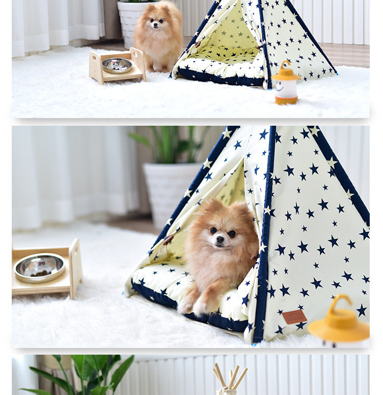 HKM-9234877 Portable Washable Pet Tent - Dog Bed & Cat House with Unique Native American Design