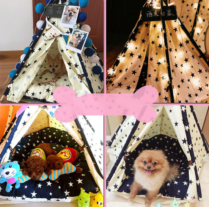 HKM-9234877 Portable Washable Pet Tent - Dog Bed & Cat House with Unique Native American Design