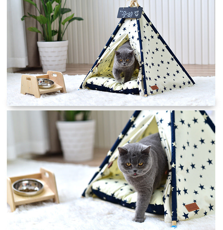 HKM-9234877 Portable Washable Pet Tent - Dog Bed & Cat House with Unique Native American Design