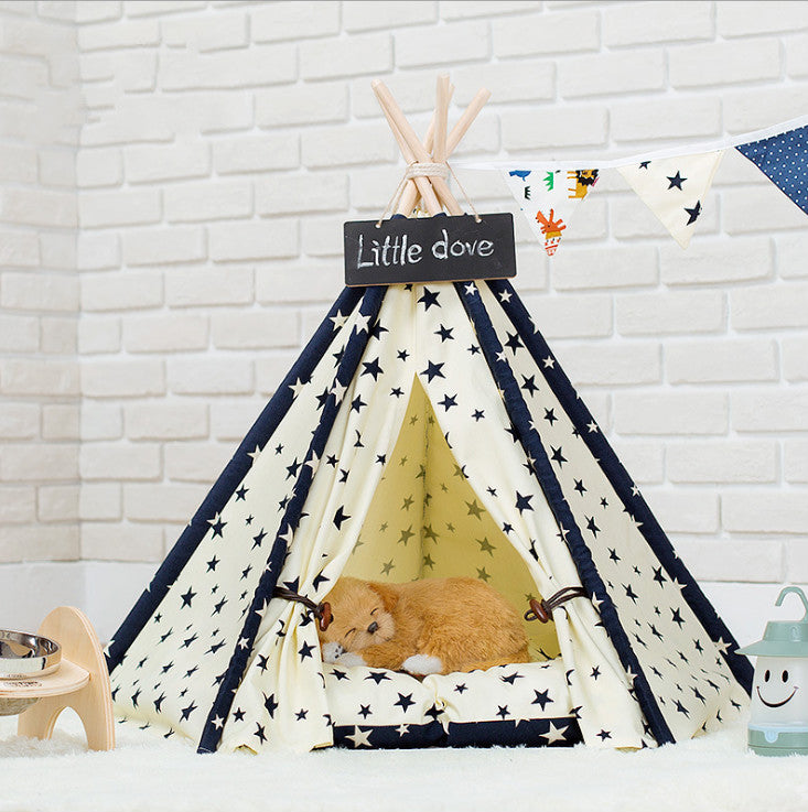 HKM-9234877 Portable Washable Pet Tent - Dog Bed & Cat House with Unique Native American Design