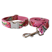 HKM-9235645 Flower Pattern Dog Collar and Leash Set - Adjustable Nylon, Lightweight and Washable