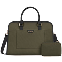 HKM-923603 Canvas Leather Office Tote Handbag for Women - Large Capacity Business Briefcase for Work and Laptop