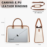 HKM-923603 Canvas Leather Office Tote Handbag for Women - Large Capacity Business Briefcase for Work and Laptop