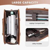 HKM-923603 Canvas Leather Office Tote Handbag for Women - Large Capacity Business Briefcase for Work and Laptop