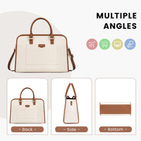 HKM-923603 Canvas Leather Office Tote Handbag for Women - Large Capacity Business Briefcase for Work and Laptop