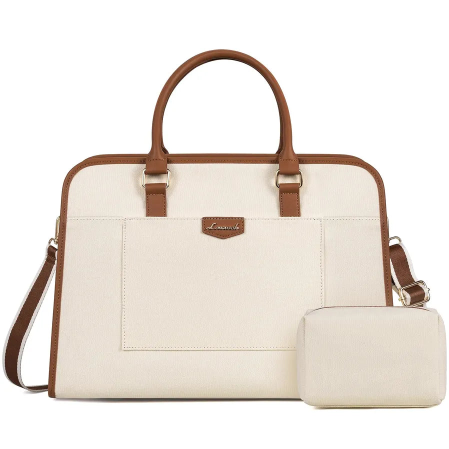 HKM-923603 Canvas Leather Office Tote Handbag for Women - Large Capacity Business Briefcase for Work and Laptop