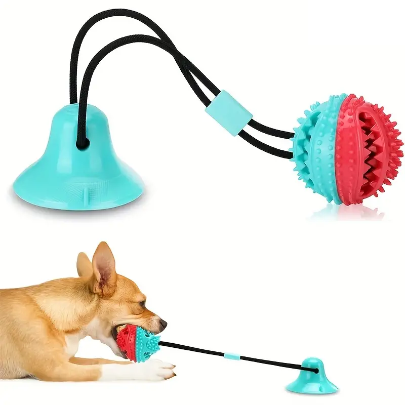 HKM-9237309 Interactive Teething Tug-of-War Dog Toy with Suction Cup - Durable TPR Chew Toy for Aggressive Chewers