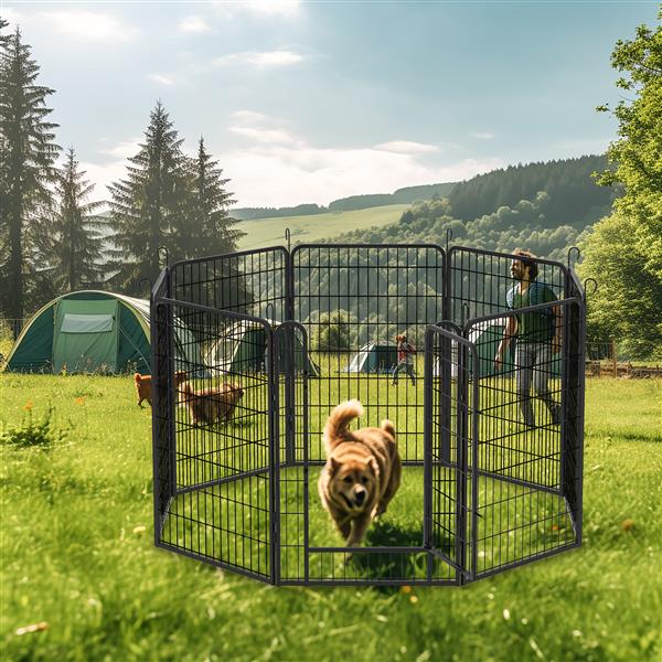HKM-9237437 Heavy-Duty Metal Pet Wire Fence with Rust-Resistant Coating and Automatic Locking Mechanism, Ideal for Indoor and Outdoor Use
