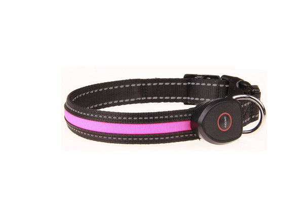 HKM-9237821 Luminous USB Charging Dog Collar - Adjustable Nylon Pet Accessory in Multiple Sizes