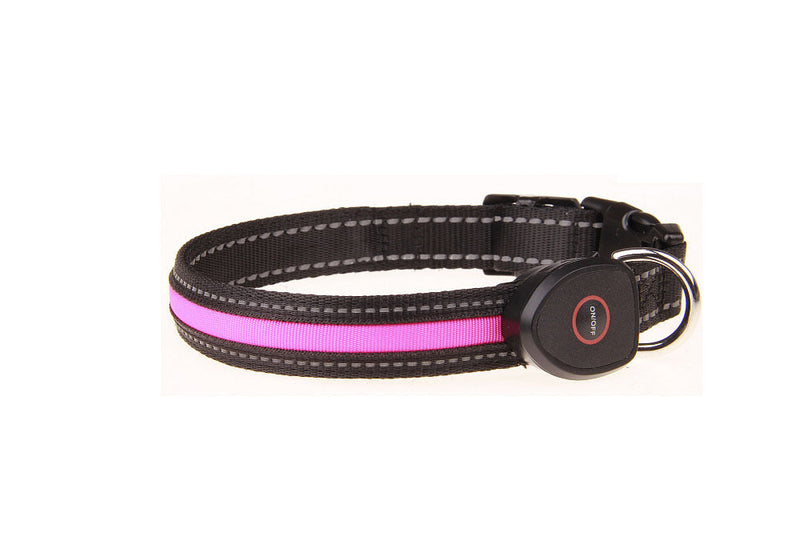 HKM-9237821 Luminous USB Charging Dog Collar - Adjustable Nylon Pet Accessory in Multiple Sizes