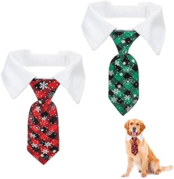 HKM-9238077 Adjustable Christmas Dog Necktie with Snowflake Pattern and Red Plaid for Small to Medium Pets