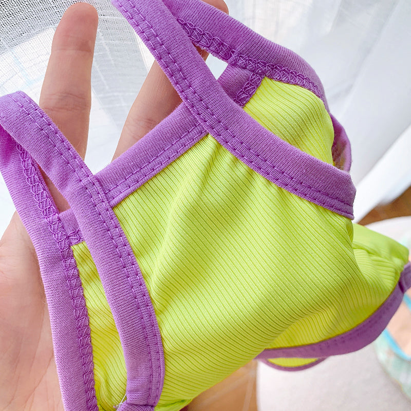 HKM-9238205 Summer Stretch Camisole for Dogs and Cats - Cotton Pet Clothing in Powder Blue and Purple Yellow