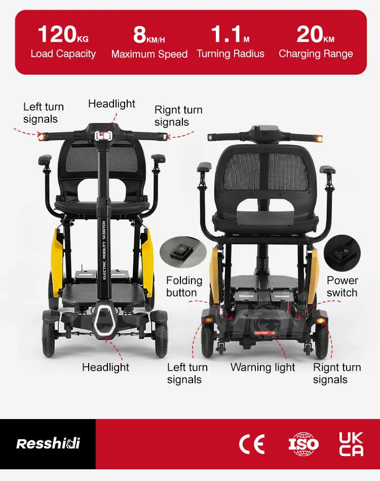 HKM-923923 Lightweight 250W Foldable 4-Wheel Electronic Mobility Scooter with 18KM Range and 8KM/H Speed for Unisex Adults