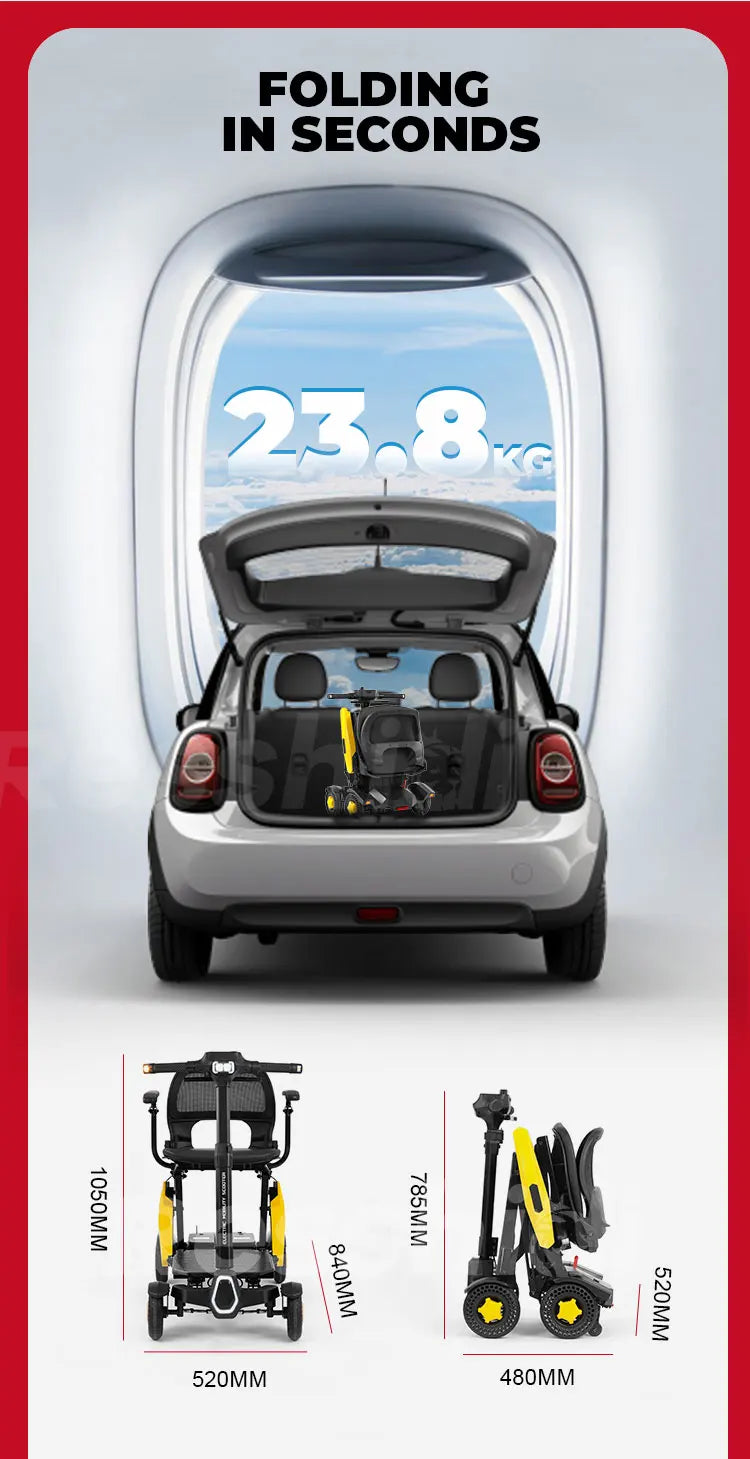 HKM-923923 Lightweight 250W Foldable 4-Wheel Electronic Mobility Scooter with 18KM Range and 8KM/H Speed for Unisex Adults